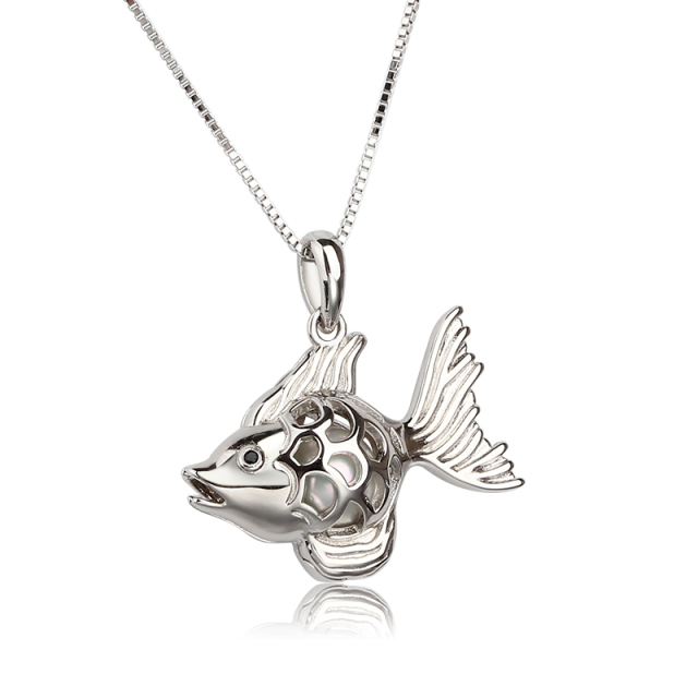 925 Sterling Silver Fish Locket Pendant,for 8mm stone