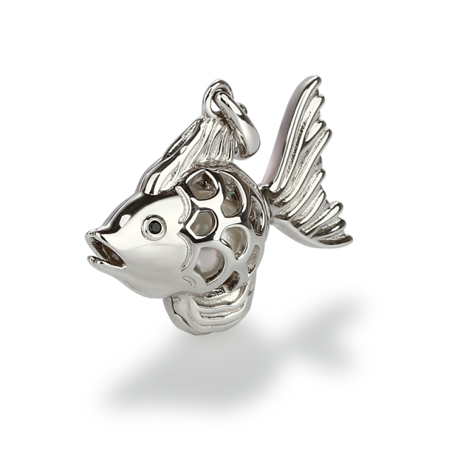 925 Sterling Silver Fish Locket Pendant,for 8mm stone