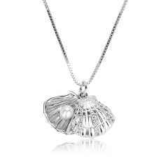 925 Sterling Silver Zirconia Fresh Water Pearl Texture Shell Pendants