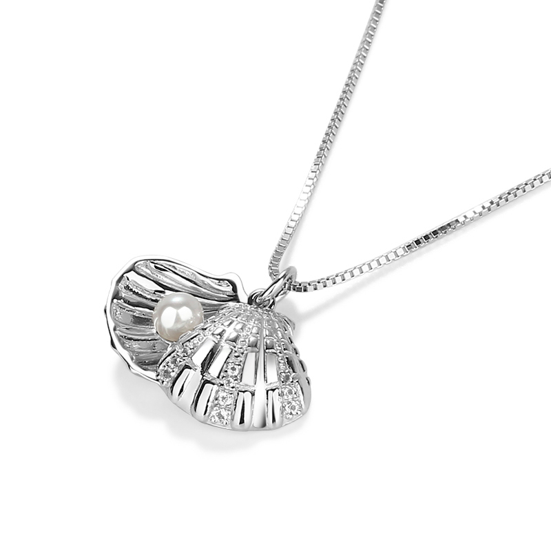 925 Sterling Silver Zirconia Fresh Water Pearl Texture Shell Pendants