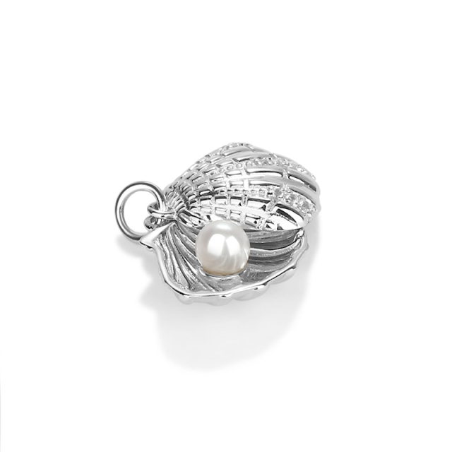 925 Sterling Silver Zirconia Fresh Water Pearl Texture Shell Pendants