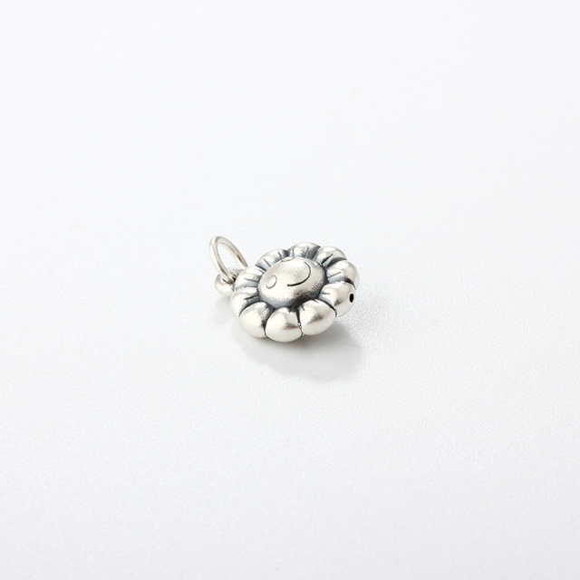 999 Sterling Silver Sunflower Smiley Face Pendants