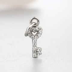 925 Sterling Silver Cubic Zirconia Hollow Heart Key Charms