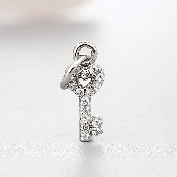 925 Sterling Silver Cubic Zirconia Hollow Heart Key Charms