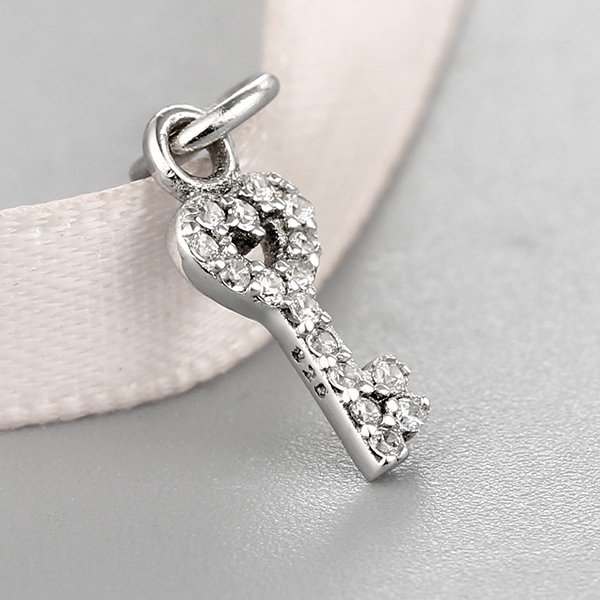 925 Sterling Silver Cubic Zirconia Hollow Heart Key Charms