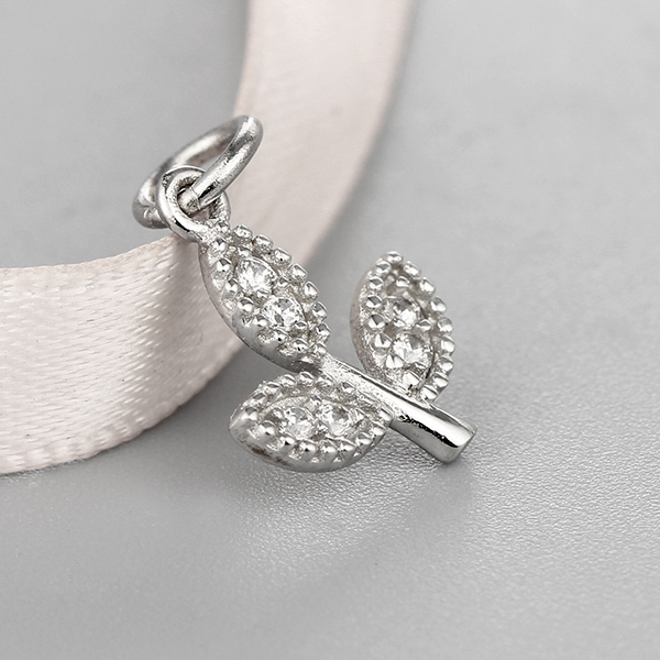 925 Sterling Silver Cubic Zirconia Leaves Charms
