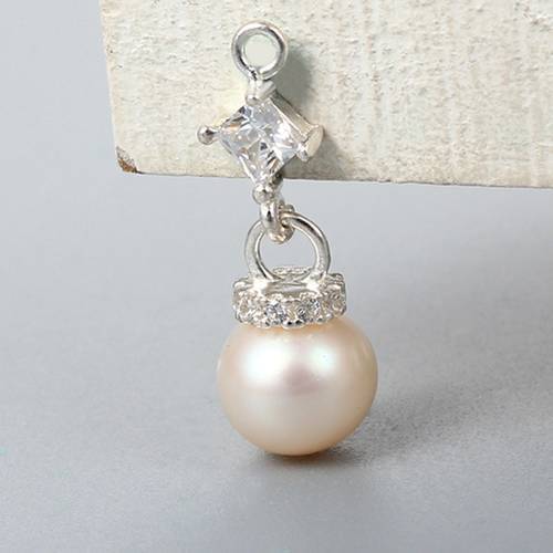 925 Sterling Silver Pearl Cubic Zirconia Dangle Charm