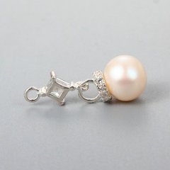 925 Sterling Silver Pearl Cubic Zirconia Dangle Charm