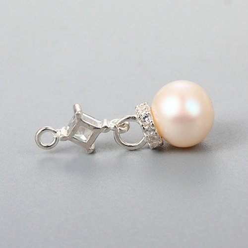 925 Sterling Silver Pearl Cubic Zirconia Dangle Charm