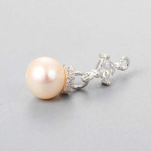 925 Sterling Silver Pearl Cubic Zirconia Dangle Charm