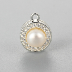 925 Sterling Silver Cubic Zirconia Pearl Round Charm --10Mm