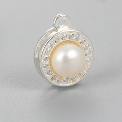 925 Sterling Silver Cubic Zirconia Pearl Round Charm --10Mm