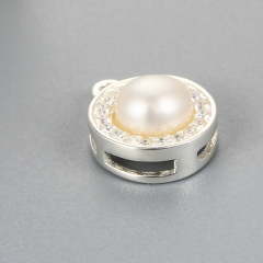 925 Sterling Silver Cubic Zirconia Pearl Round Charm --10Mm
