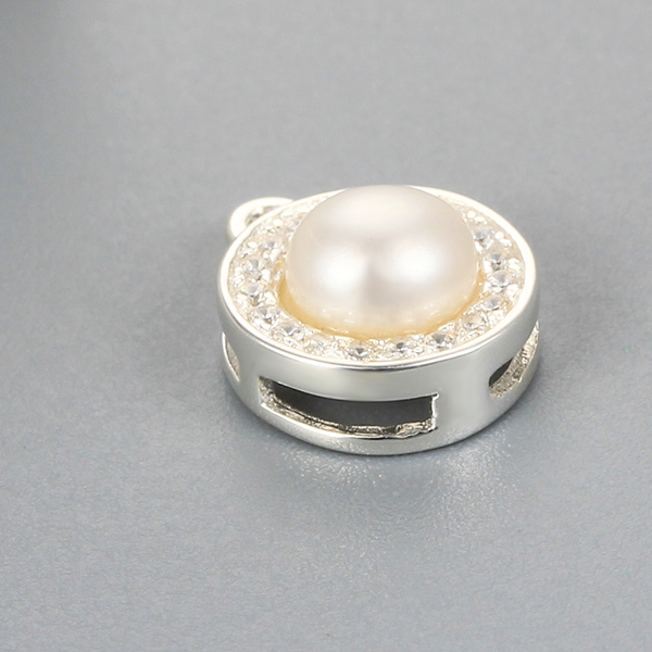 925 Sterling Silver Cubic Zirconia Pearl Round Charm --10Mm