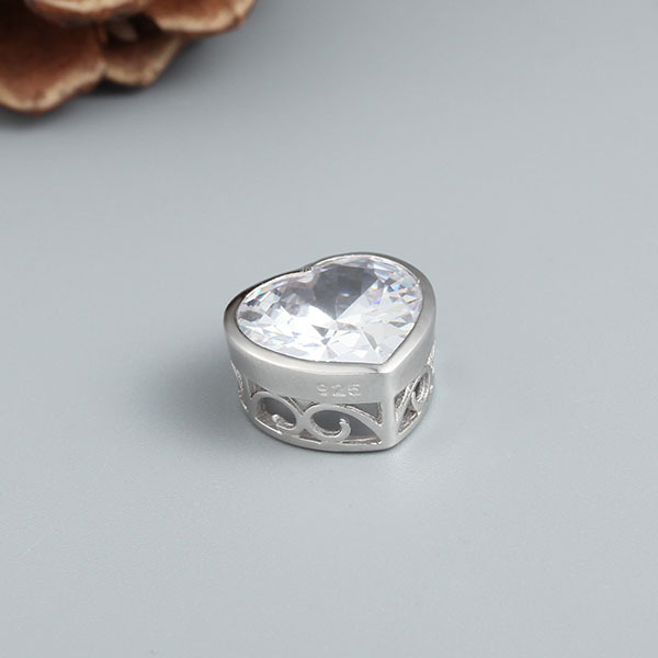 925 Sterling Silver Heart Shaped Cubic Zirconia Charm