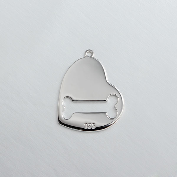 925 Sterling Silver Hollow Bone Heart Dog Tag