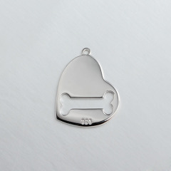 925 Sterling Silver Hollow Bone Heart Dog Tag