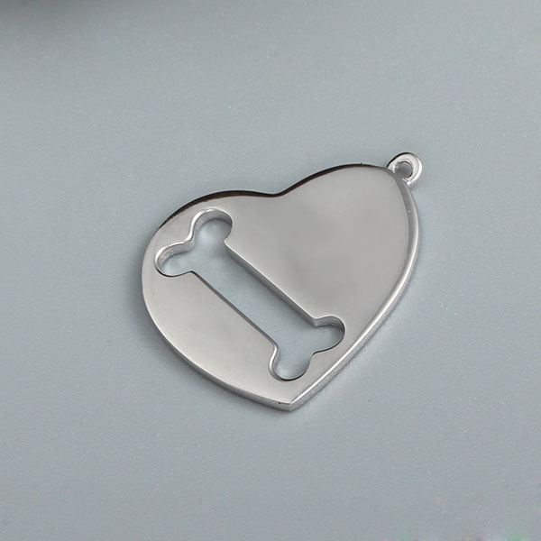 925 Sterling Silver Hollow Bone Heart Dog Tag