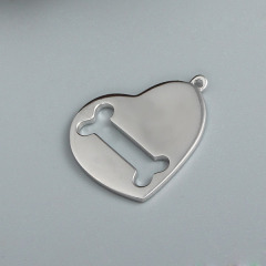 925 Sterling Silver Hollow Bone Heart Dog Tag