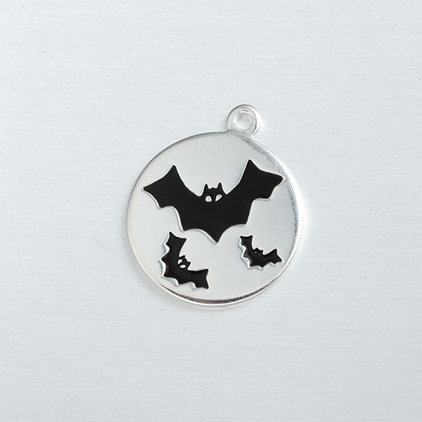 925 Sterling Silver Halloween Enamel Black Bats Tag