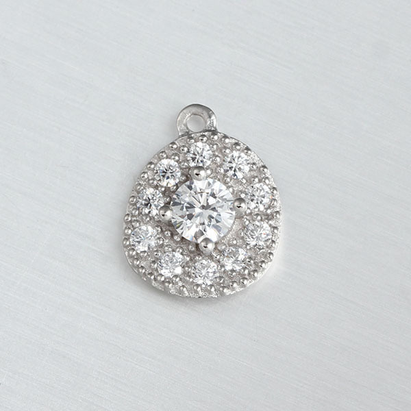 925 Sterling Silver Cubic Zirconia Oval Charm