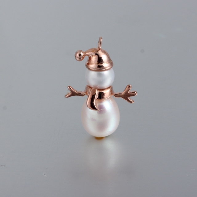 925 Sterling Silver Double Pearl Snowman Charms