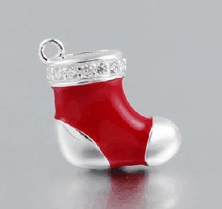 925 Sterling Silver Enamel Christmas Stocking Charm