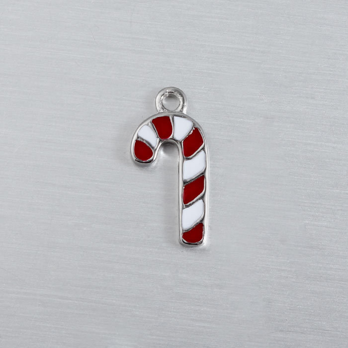 925 Sterling Silver Enamel Candy Cane Charm
