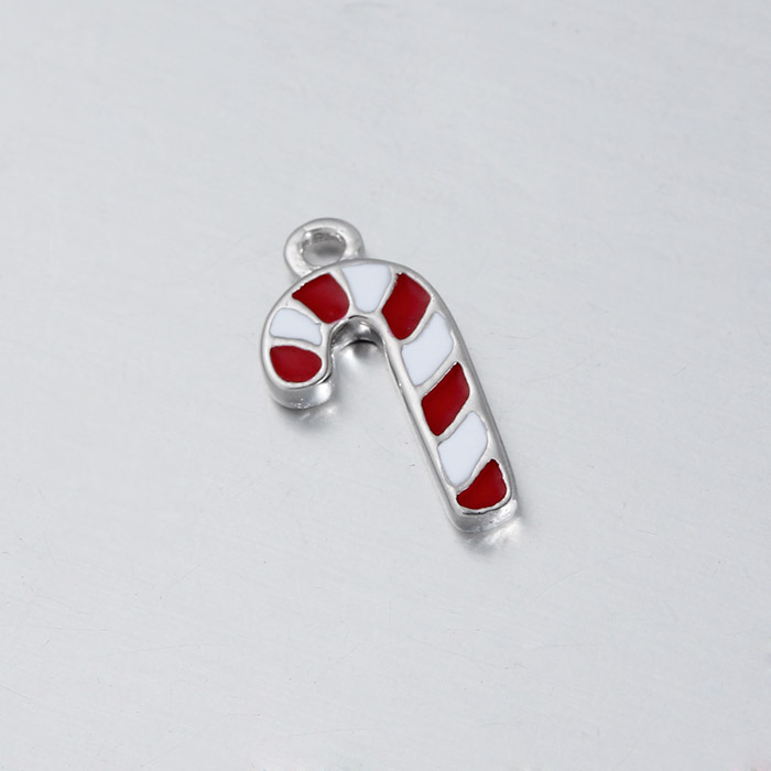925 Sterling Silver Enamel Candy Cane Charm