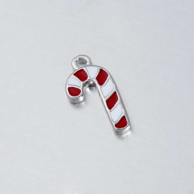 925 Sterling Silver Enamel Candy Cane Charm