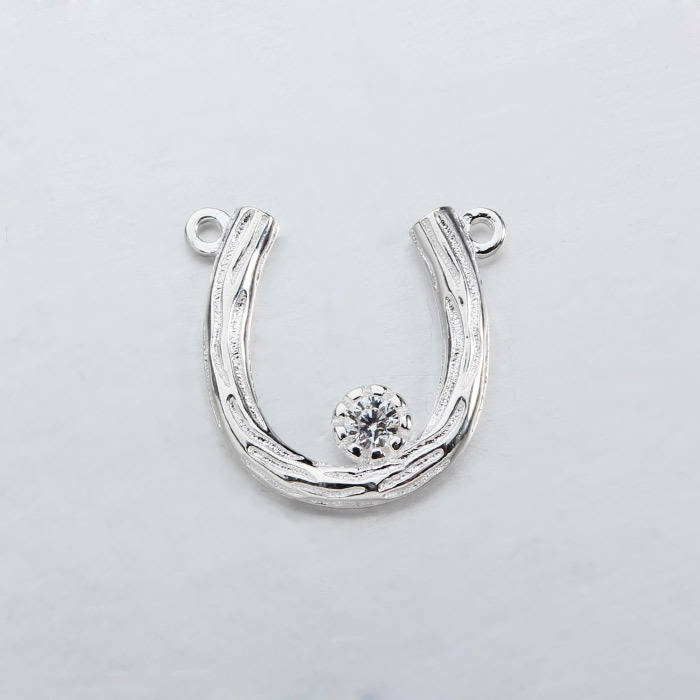 925 Sterling Silver Horseshoe Cz Link Charm