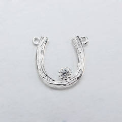 925 Sterling Silver Horseshoe Cz Link Charm