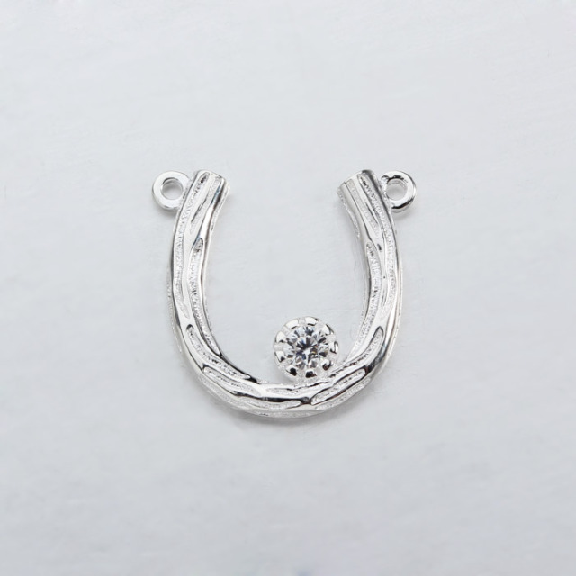 925 Sterling Silver Horseshoe Cz Link Charm