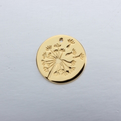 925 Sterling Silver Dandelion Engraved Coin Charms