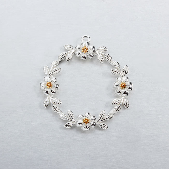 Two-Tone 925 Sterling Silver Flower Wreath Charms