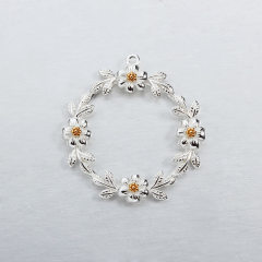 Two-Tone 925 Sterling Silver Flower Wreath Charms