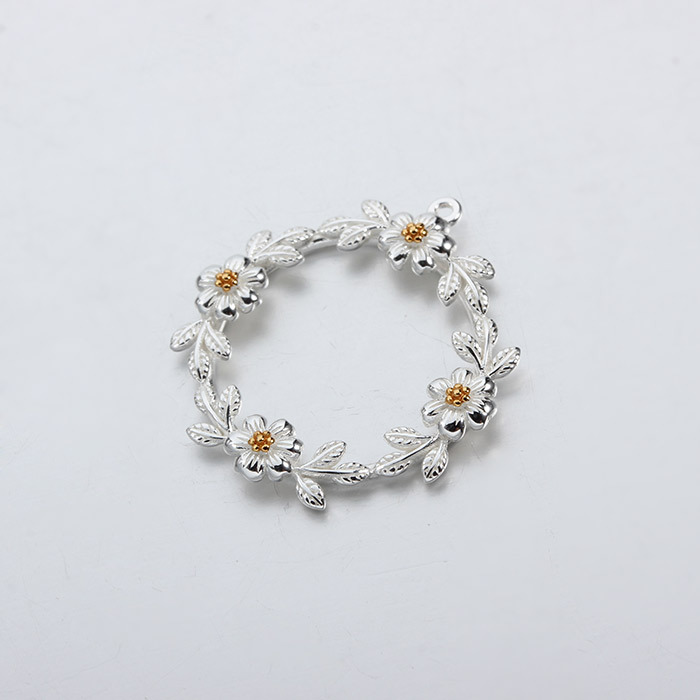 Two-Tone 925 Sterling Silver Flower Wreath Charms