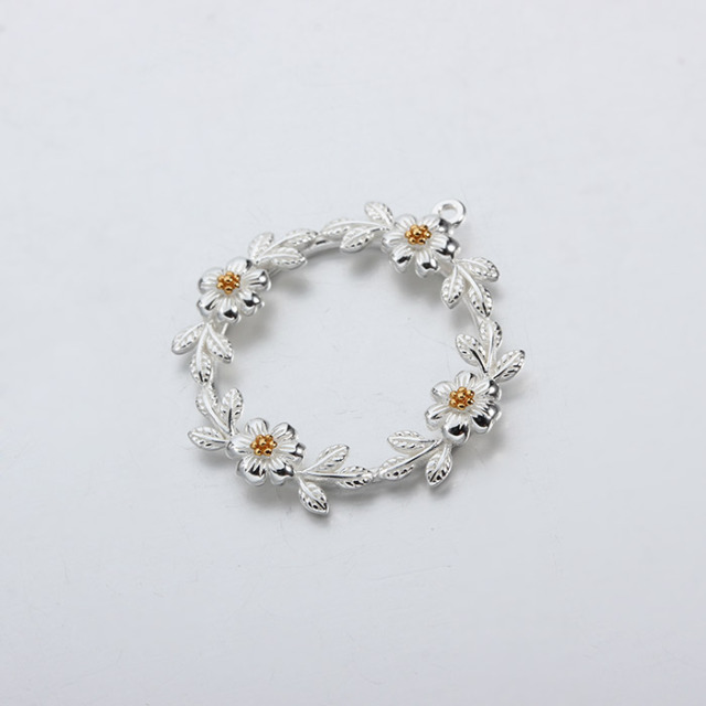 Two-Tone 925 Sterling Silver Flower Wreath Charms