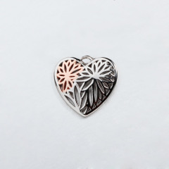 Two-Tone 925 Sterling Silver Hollow Heart Charms