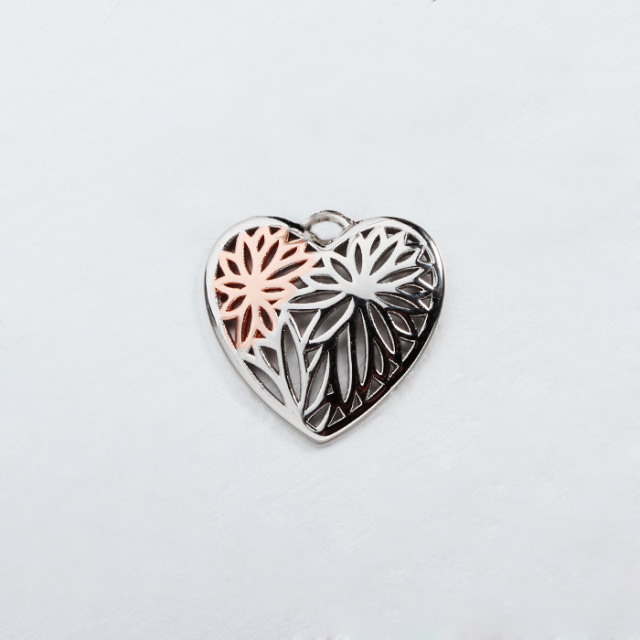 Two-Tone 925 Sterling Silver Hollow Heart Charms
