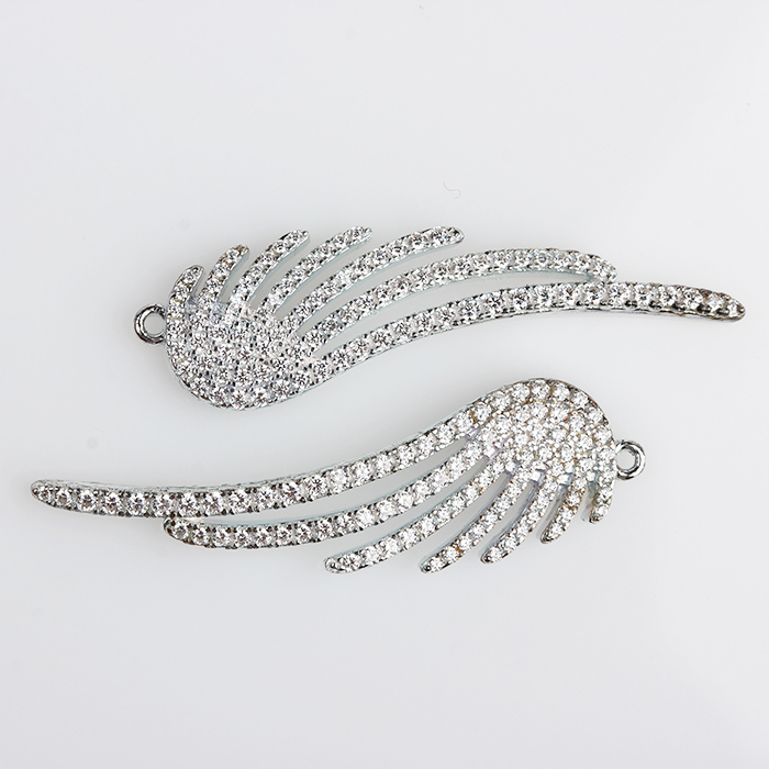 925 Sterling Silver Cubic Zirconia Pave Angel Wing Charm