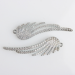 925 Sterling Silver Cubic Zirconia Pave Angel Wing Charm