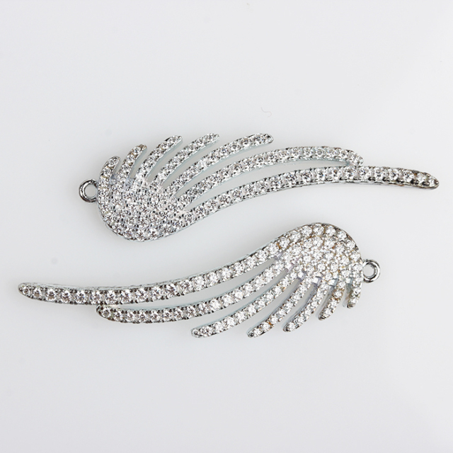 925 Sterling Silver Cubic Zirconia Pave Angel Wing Charm