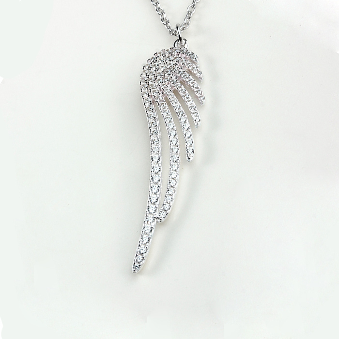 925 Sterling Silver Cubic Zirconia Pave Angel Wing Charm