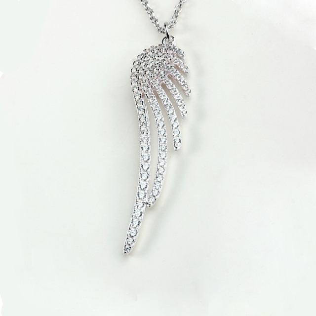 925 Sterling Silver Cubic Zirconia Pave Angel Wing Charm