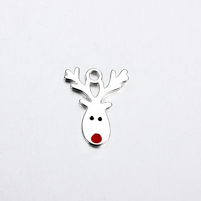 925 Sterling Silver Enamel Cute Christmas Deer Charm