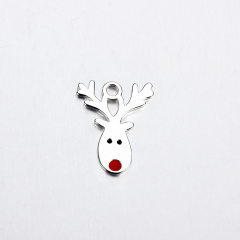 925 Sterling Silver Enamel Cute Christmas Deer Charm