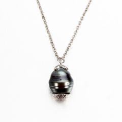 925 Sterling Silver Tahiti Pearl Leaf Charm