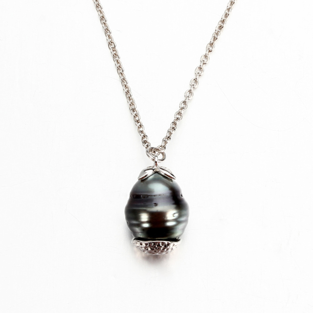 925 Sterling Silver Tahiti Pearl Leaf Charm