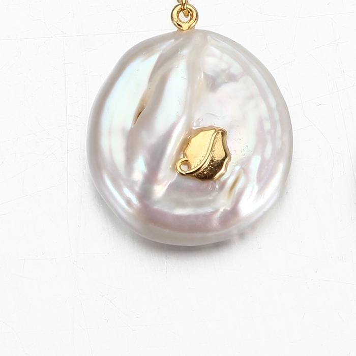 925 Sterling Silver Coin Baroque Pearl Leaf Charm